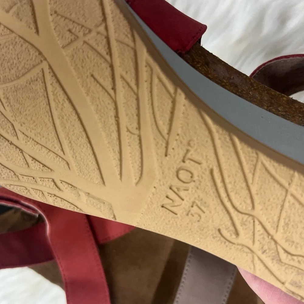 NAOT NEW vixen size 6 6.5 (37) Red Nubuck Ankle Strap Heel Wedge Sandals Shoes - Picture 6 of 10